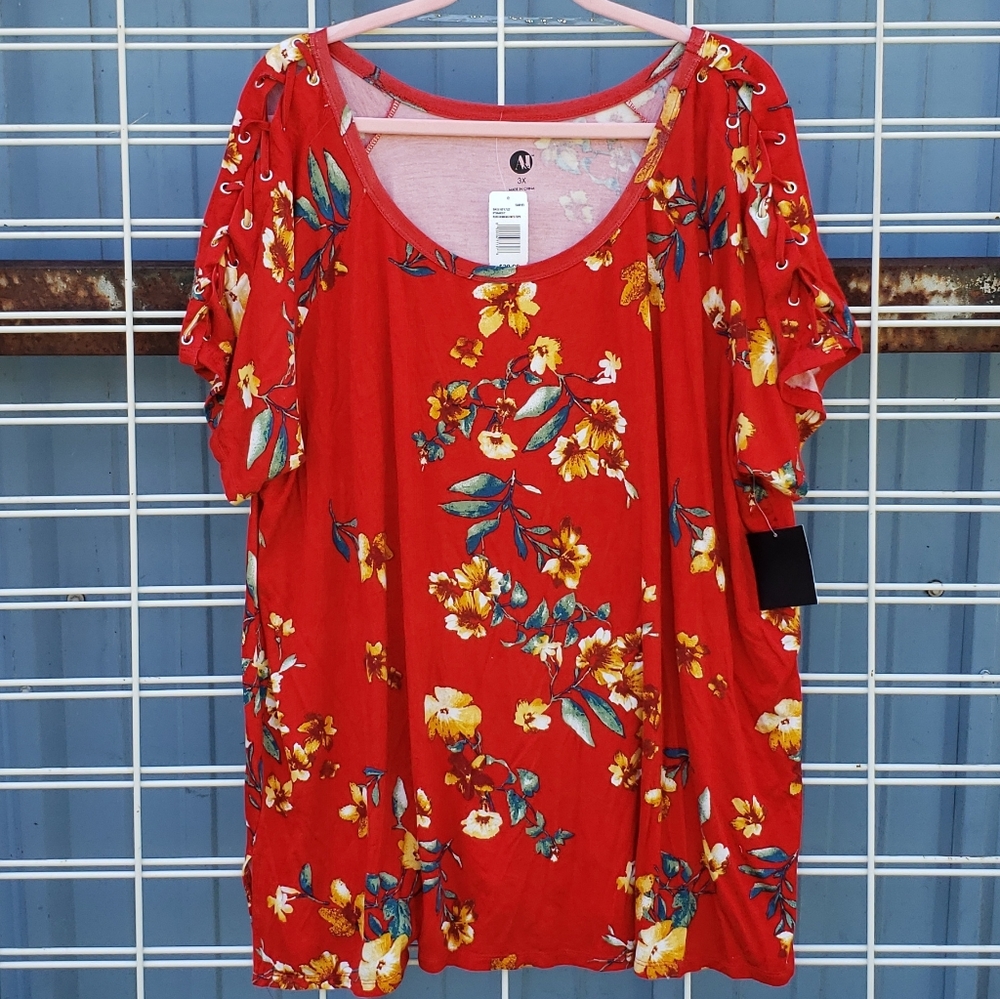 A&I Poppy Red Plus Sized Soft Flowy Shirt 3X